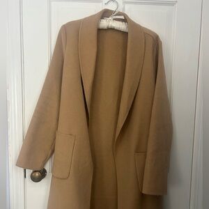 Women's Camel Open-Front Long Coat